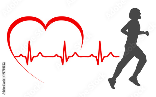 Man run, heart pulse - stock vector