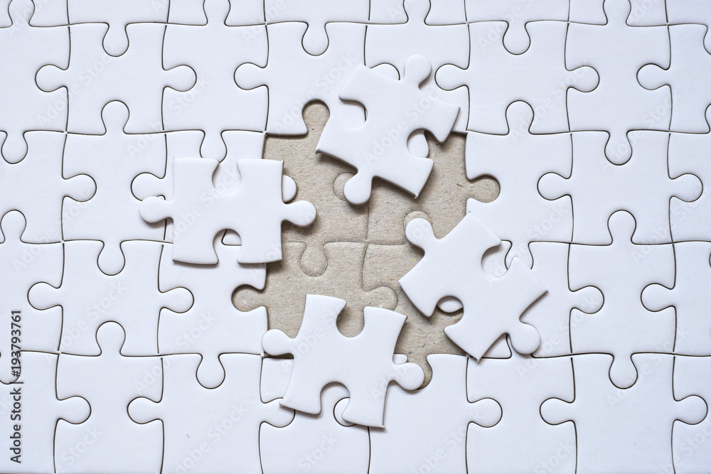 Jigsaw puzzle with one missing piece left to complete, copy space Jigsaw puzzle with one missing piece left to complete, copy space