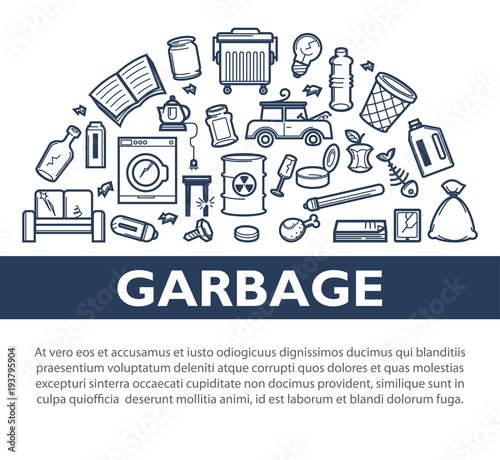 Garbage promotional informative monochrome banner with sample text