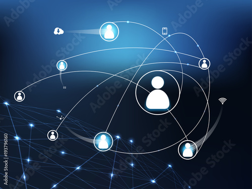 Abstract technology concept Internet futuristic network connection human communication future technology digital,wifi,social and phone on hi tech background.Vector illustration.