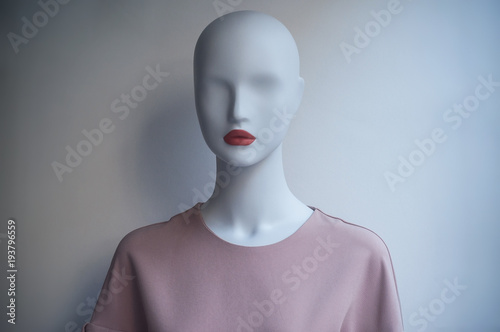 closeup of pink dress on mannequin in fashion sotre showroom for women