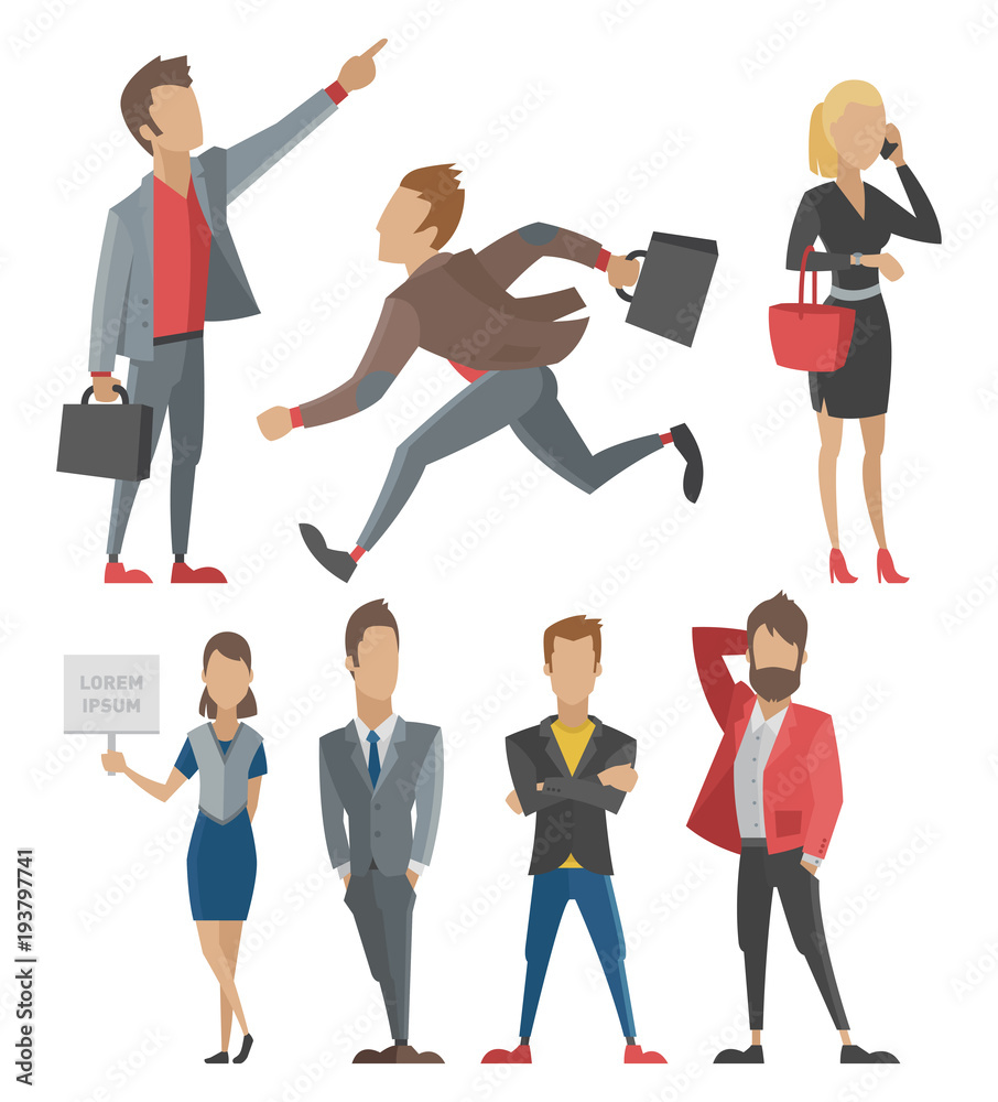 Business vector people man and woman full length of professional portrait community of busnessman and businesswoman characters illustration.