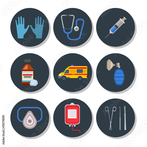 Ambulance icons vector medicine health emergency hospital symbols illustration.
