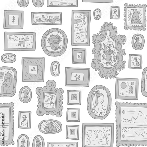 hand drawn vintage pictures seamless pattern. Vector background