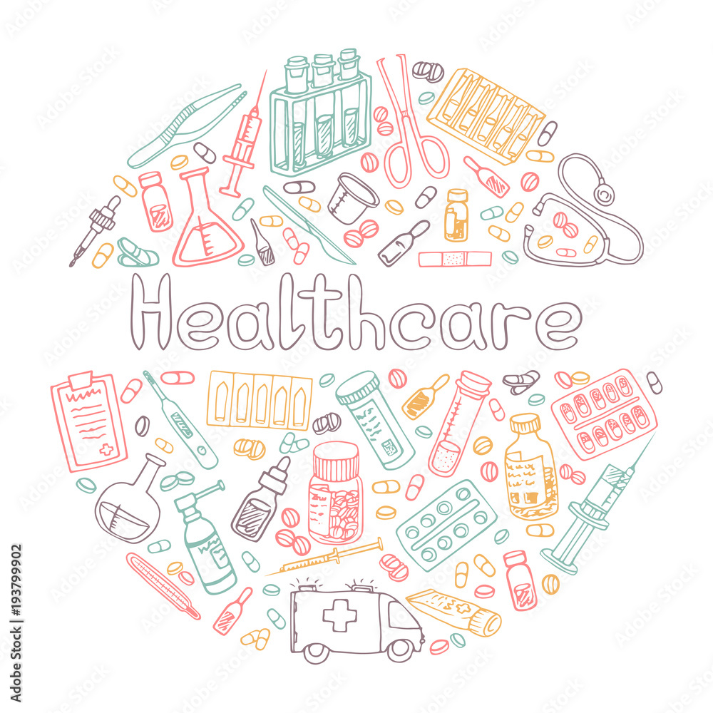 healthcare doodle vector illustration