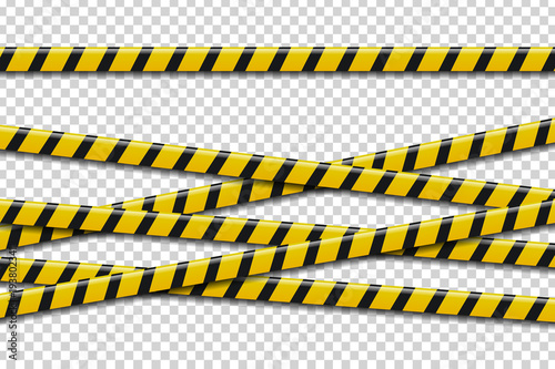 Vector set of realistic isolated caution tape for decoration and covering on the transparent background. Concept of barricade, danger and crime. © comicsans
