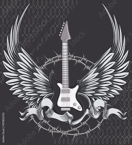 Winged guitar emblem