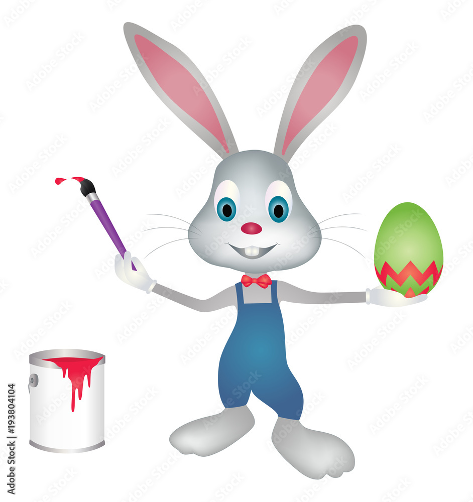 Easter bunny painting easter egg with paint brush vector Stock Vector
