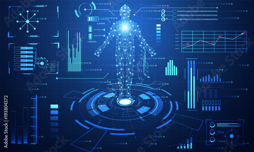 abstract technology ui futuristic  concept hud interface hologram elements of digital data chart, communication, computing,human body digital health care ; health future design on hi tech background.