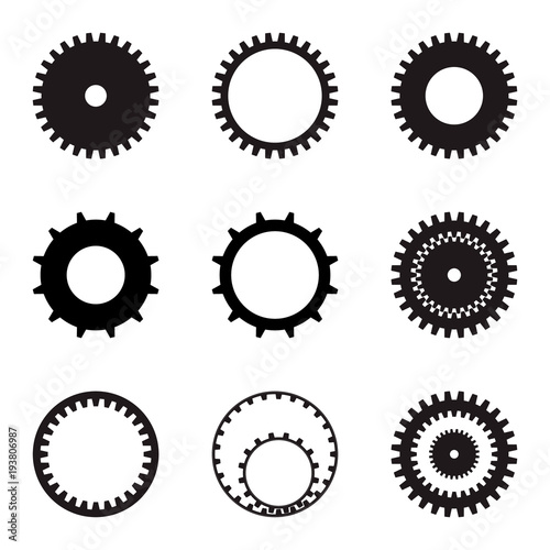 set of gears. black silhouettes on a white background. Vector graphics