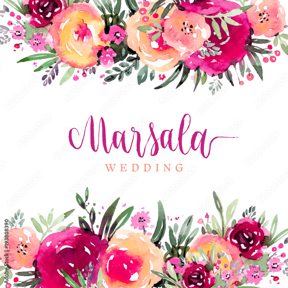 Marsala wedding watercolor floral background vector de Stock | Adobe Stock