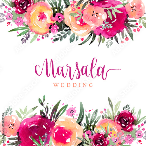 Marsala wedding watercolor floral background