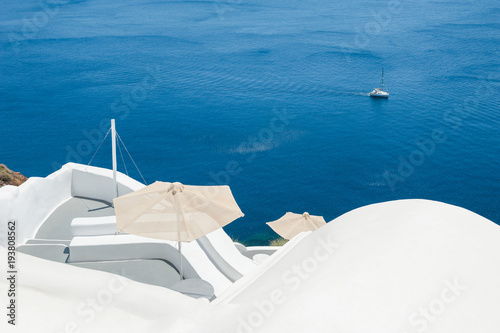 Beautiful terrace with sea views. Santorini island, Greece