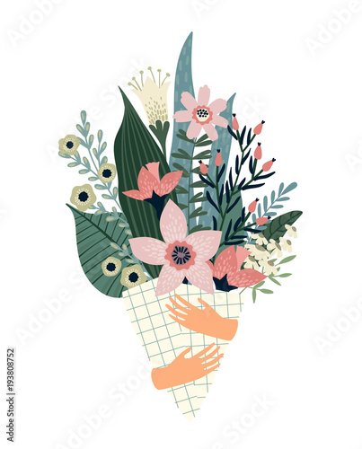 Vector illustration bouquet of flowers. Design template for card, poster, flyer.