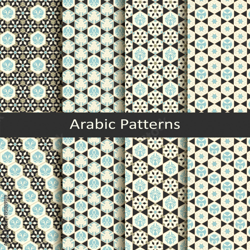 set of eight seamless vector arabic traditional geometric line patterns. design for covers, textile, packaging