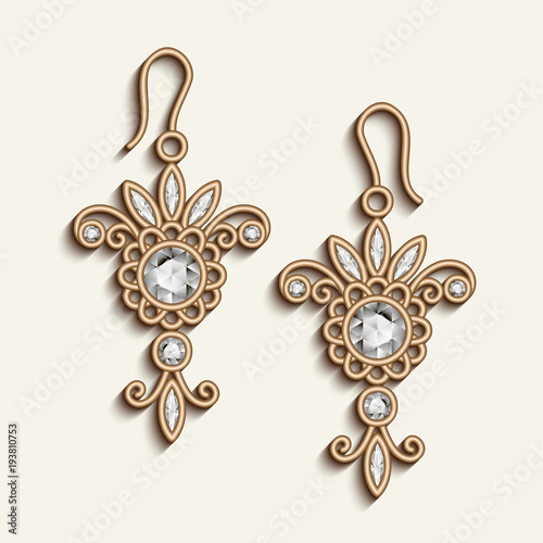 Vintage gold jewelry earrings with diamonds