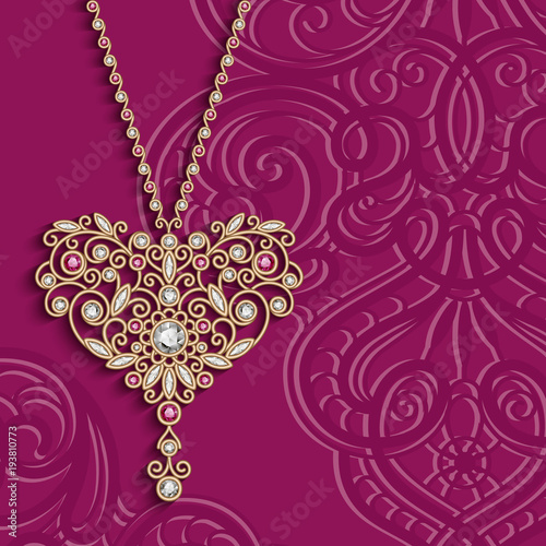 Vintage background with gold jewelry heart necklace