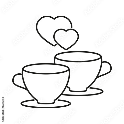 Cups with heart of love icons