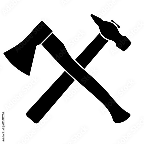 Axe and hammer on a white background
