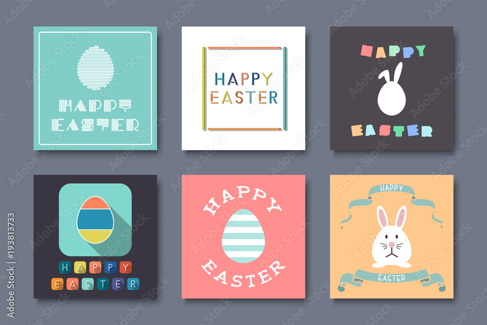 Collection of greeting easter cards - holiday colorful backgrounds