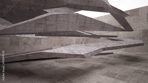 Abstract white and concrete interior. 3D illustration and rendering.