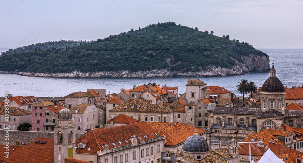Dubrovnik houses sea view, Croatia. Ancient town panoramic view