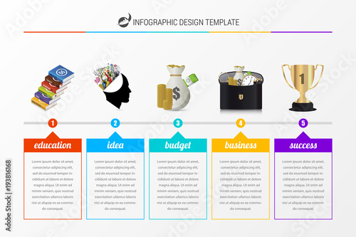 Infographic design template with 5 steps. Timeline. Vector