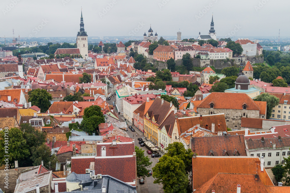 Aerial view of the Old Town in Tallinn, Estonia