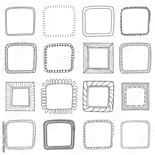 Vector set of vintage photo frames, hand drawn doodle style, antique ornamental and cute photo frames.