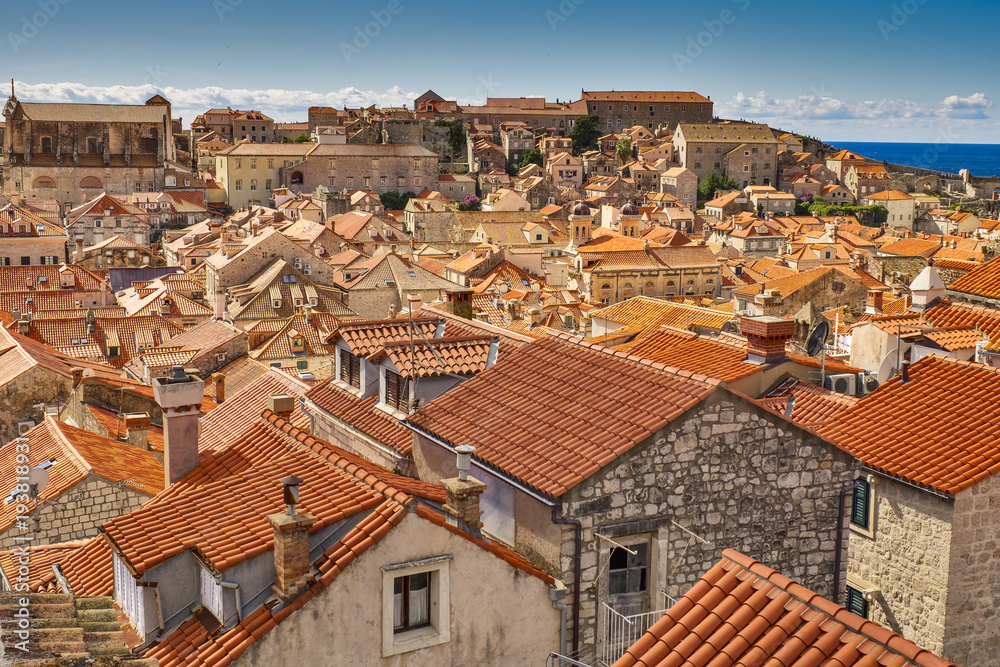 Dubrovnik old city street view. Red roofs. Croatia 