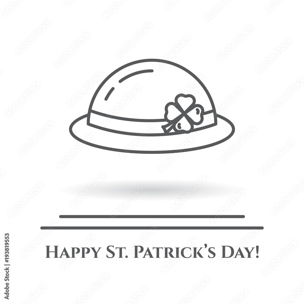 St. Patrick's Day theme black and white line banner. Green leprechaun hat with shamrock leaf. Holiday related pictograms. Lineout. Simple silhouette. Editable stroke. Vector illustration St. Patrick's Day theme black and white line banner. Green leprechaun hat with shamrock leaf. Holiday related pictograms. Lineout. Simple silhouette. Editable stroke. Vector illustration