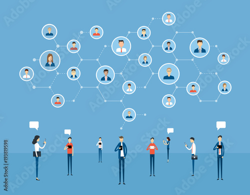 flat business online communication  on  social network connection  and digital marketing online concept