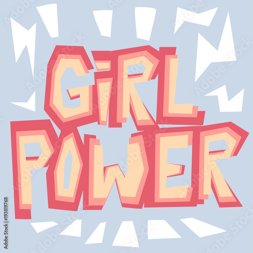 Girl Power paper cut style lettering isolated on white.