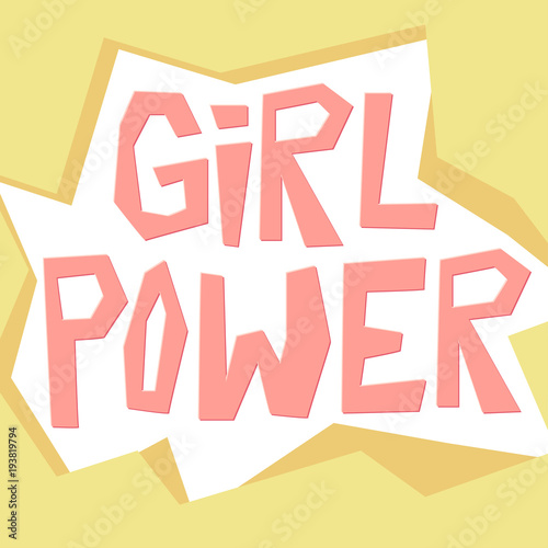 Girl Power paper cut style lettering isolated on white.