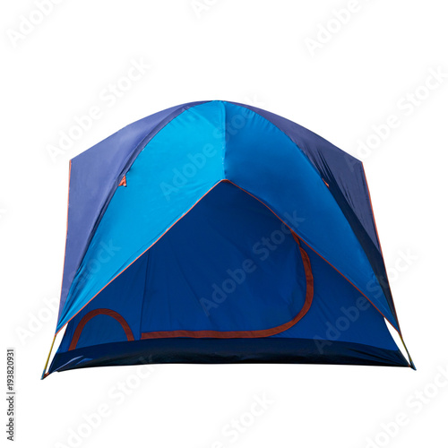 Blue camping tent isolated on white background  Dome tent  Camping Equipment
