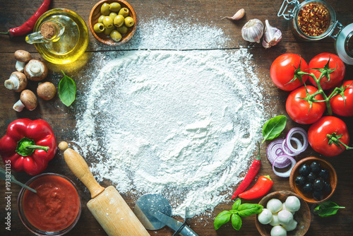 Ingredients and spices for making homemade pizza