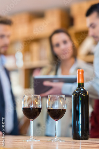 close up wine glasses in wine store