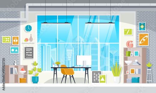 Flat design of modern office designer workplace.