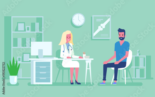 Medicine concept with a doctor and patient in hospital medical office. Consultation and diagnosis