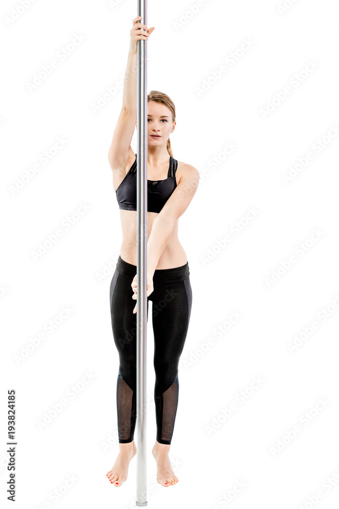 athlete at the pylon prepares for exercise on a white background athlete at the pylon prepares for exercise on a white background