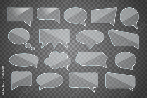 Vector set of realistic isolated glossy glass speech bubble for decoration and covering on the transparent background.