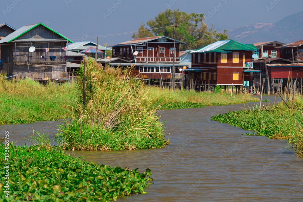 Myanmar.  Landscape. Inle. Village, architecture poor
