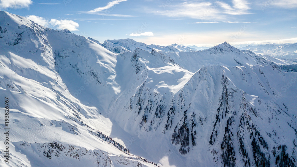 snowy Aerial of Europe Alpes Austria Drone Winter