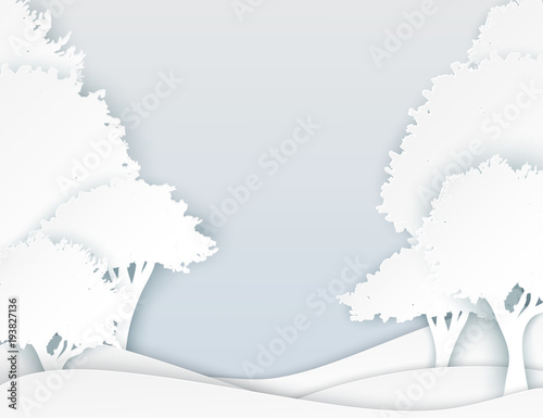 Paper art landscape with hills and paper trees. Modern origami design. Ecology and invironment concept