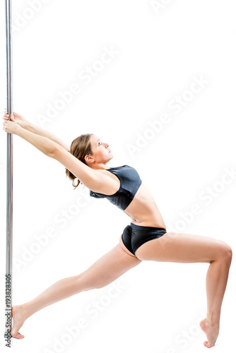 exercise of a sporty woman with a pylon, shot on a white background