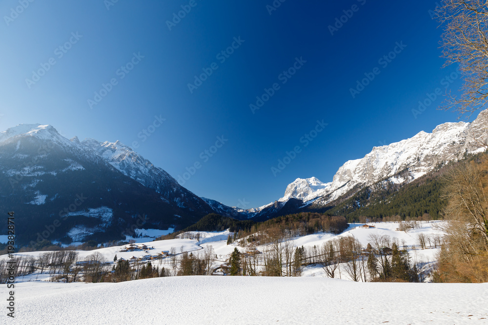 snow landscape with mountains, Ramsau, Berchtesgaden, Bavaria, Rotpalfen, Hochkalter