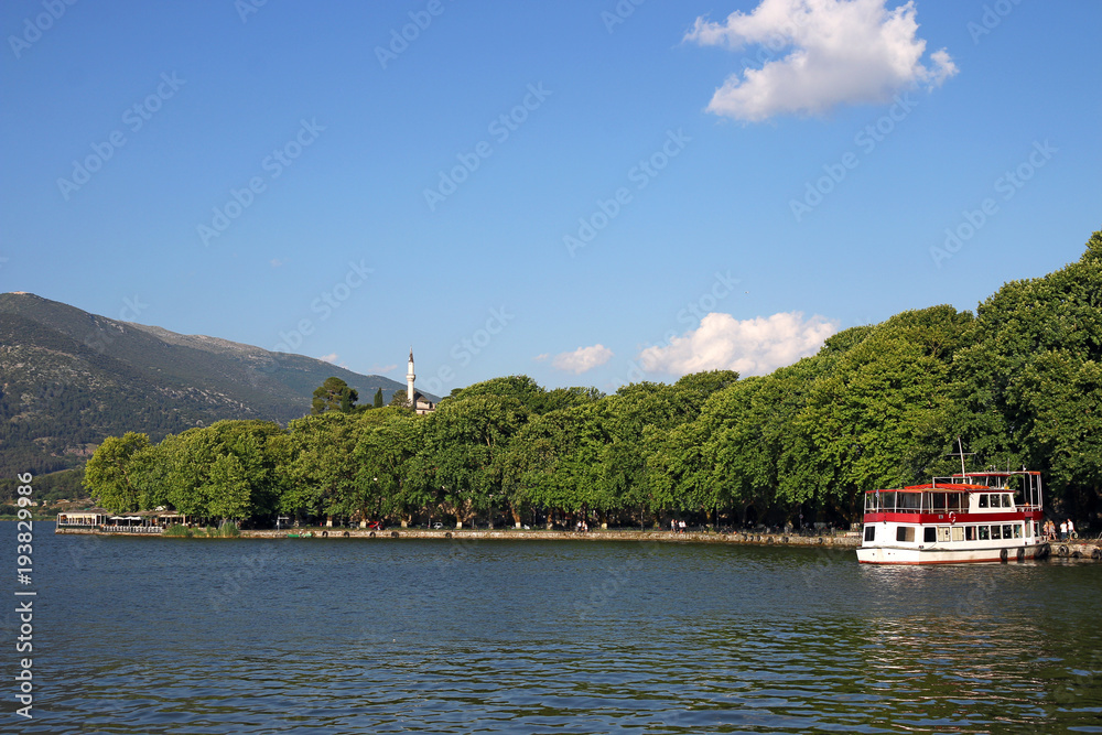 Ioannina lake and city summer season Greece