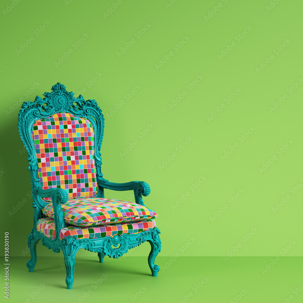 Classic baroque armchair in colorful pop art style on green background with  copy space.Minimal concept. Digital Illustration.3d mockup rendering Stock  Illustration | Adobe Stock