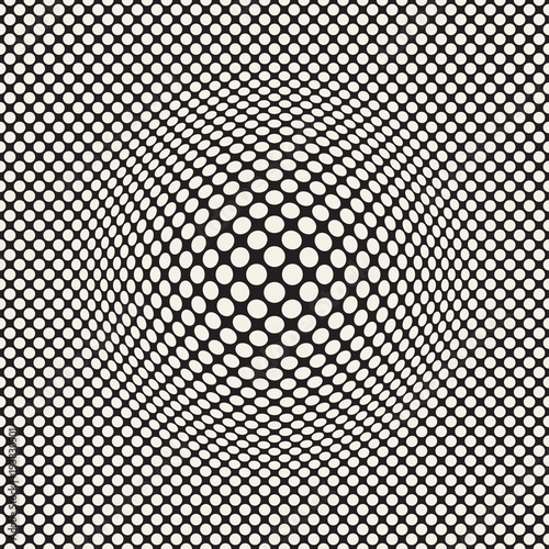 Halftone bloat effect optical illusion. Abstract geometric background design. Vector seamless black and white pattern.
