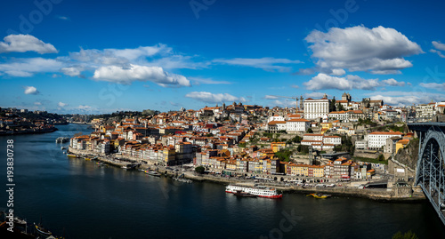 Panorama of Oporto's Ribeira with a clear sky